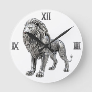 Horloge Ronde Lion argent celtique majestueux avec nœud complexe