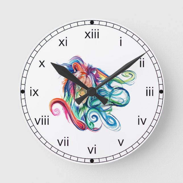 Horloge Ronde Lion d'aquarelle arc-en-ciel (Recto)