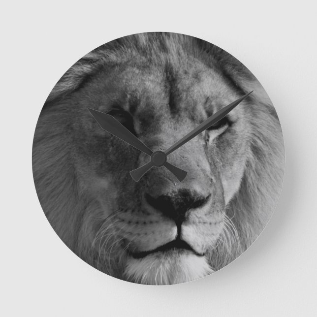 Horloge Ronde Lion noir et blanc (Recto)
