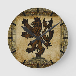 Horloge Ronde Lion rampant héraldique personnalisé