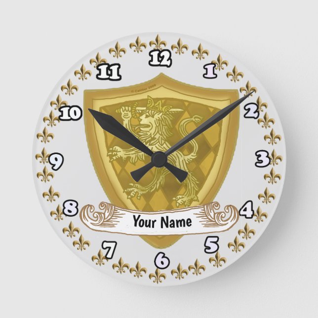 Horloge Ronde Lion Shield Family Crest Nom (Recto)