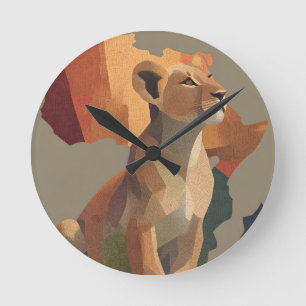 Horloge Ronde Lionesse géométrique en mosaïque avec carte de l'A
