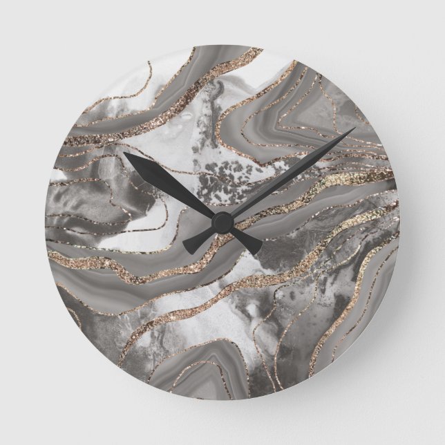 Horloge Ronde Liquid Marble Agate Glitter Glam #4 (faux glitter) (Recto)