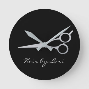 Horloge Ronde Liste de cheveux Ciseaux noir argent Personnalisé
