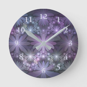 Horloge Ronde Lit de fleurs tendance brillant art fractal abstra