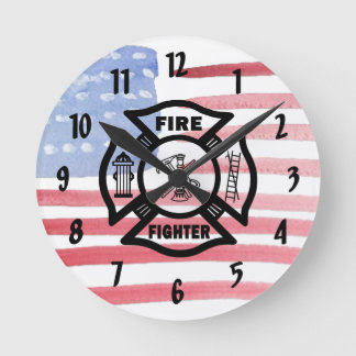 Horloge Ronde Logo de Firefighter Fire Dept  