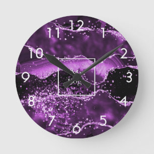 Horloge Ronde Logo de l'entreprise agneau violet marbre rose 