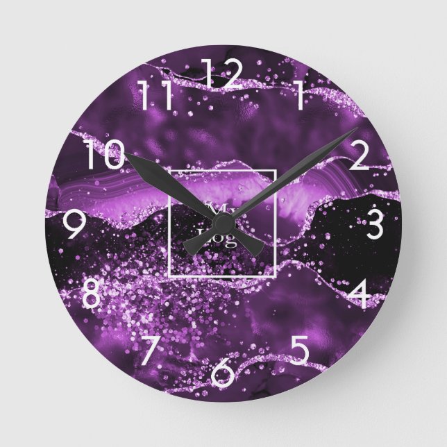 Horloge Ronde Logo de l'entreprise agneau violet marbre rose  (Recto)