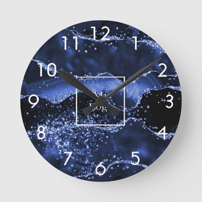 Horloge Ronde Logo de l'entreprise marbre bleu agate (Recto)