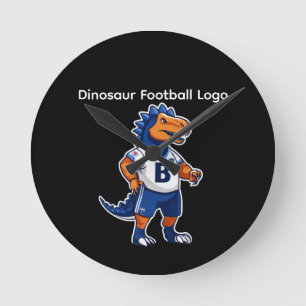 Horloge Ronde Logo Dinosaure Football – Mascotte de Football pou
