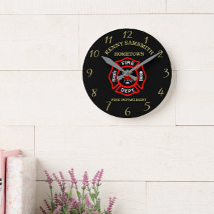 Horloge Ronde Logo du service d'incendie Badge noir et rouge