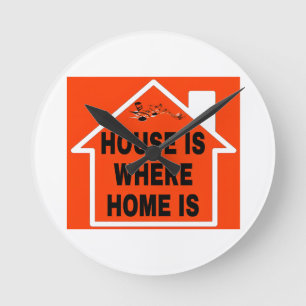 HORLOGE RONDE LOGO MAISON EST OÙ EST LA MAISON FONTS NOIRS FOND