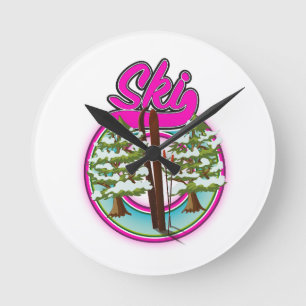 Horloge Ronde logo ski rose vintage