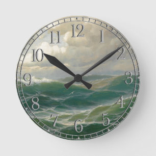 Horloge Ronde L'oiseau marin d'océan ondule l'horloge murale de