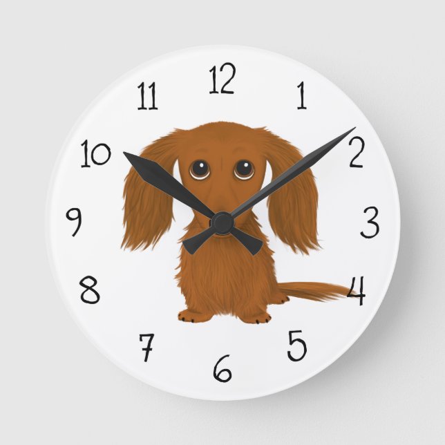 Horloge Ronde Long Haired Dachshund | Doxie mignon chien de dess (Recto)