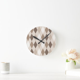 Horloge Ronde Losange Harlequin Brun Terre Neutre