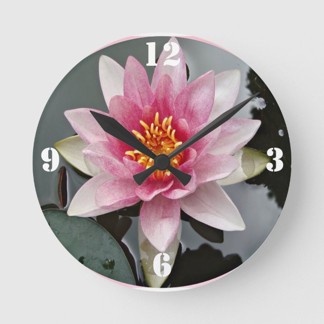 Horloge Ronde Lotus flower imprimé à fleurs nénuphar (Recto)