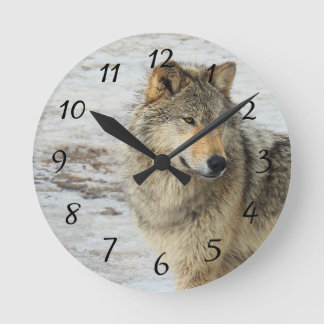 Horloge Ronde Loup d'hiver
