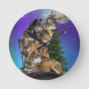 Horloge Ronde Loup et lune