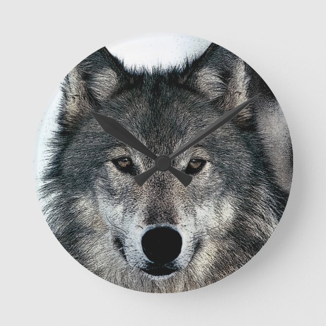Horloge Ronde Loup gris (Recto)