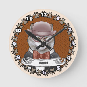 Horloge Ronde Loup portant des lunettes