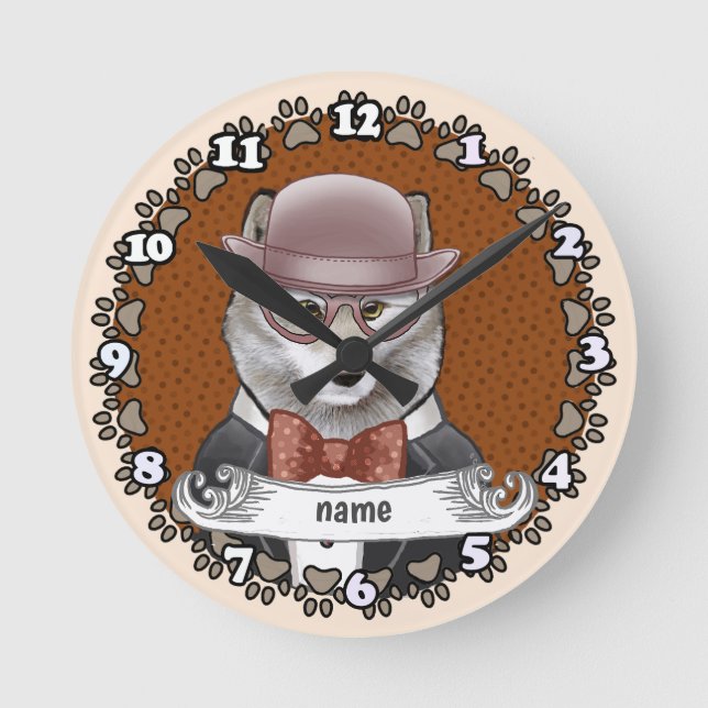 Horloge Ronde Loup portant des lunettes (Recto)