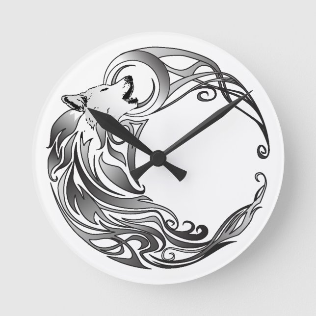 Horloge Ronde Loup tribal - Ombragé (Recto)