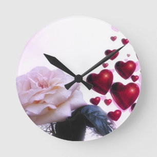 Horloge Ronde Love Hearts Roses Fleur Fleur Destinée Nature