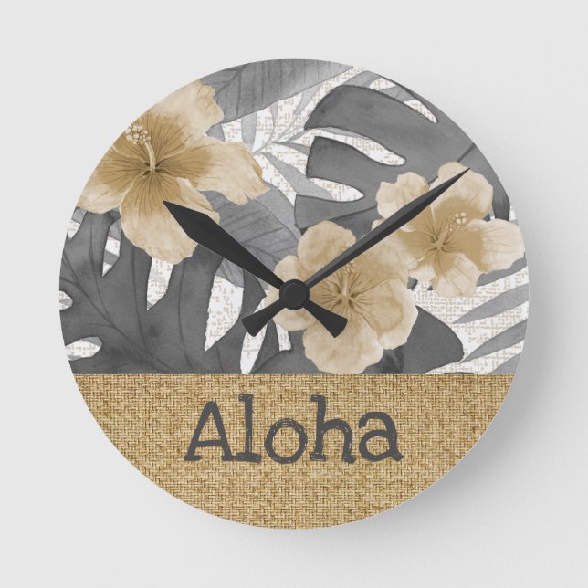 Horloge Ronde Luana Aquarelle Tropical Floral Grey (Recto)