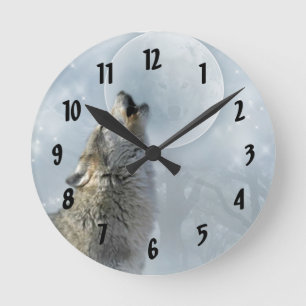 Horloge Ronde Lune bleue de loup