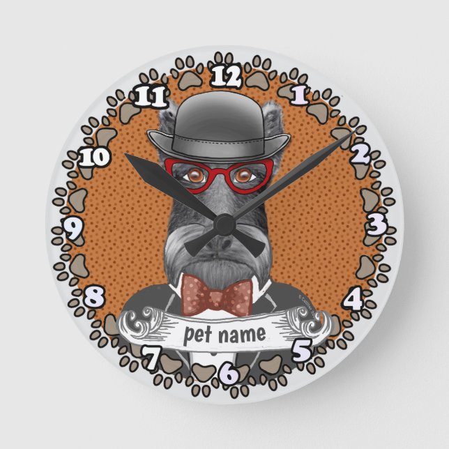 Horloge Ronde Lunettes Schnauzer (Recto)
