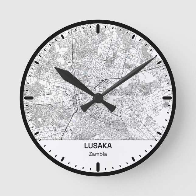 Horloge Ronde Lusaka Clock City Line Art Runde Wanduhr (Vorderseite)