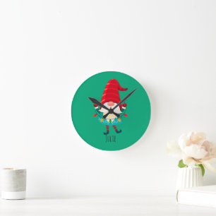 Horloge Ronde Lutin de Noël tenant des lumières de Noël