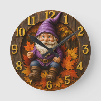Horloge Ronde Lutins d'automne avec feuilles d'érable rustique