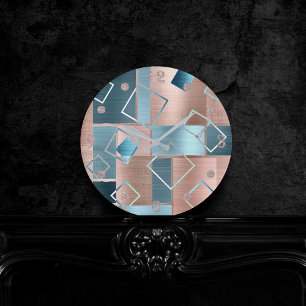 Horloge Ronde Luxe Abstrait Blush Rose Gold et Turquoise Géomé