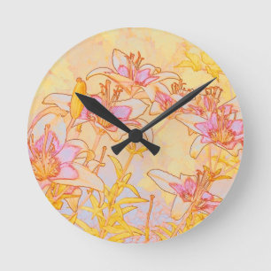 Horloge Ronde Lys d'automne - Aquarelle numérique