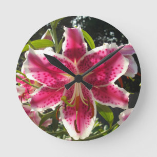 Horloge Ronde Lys roses fleurs tropicales roses rose