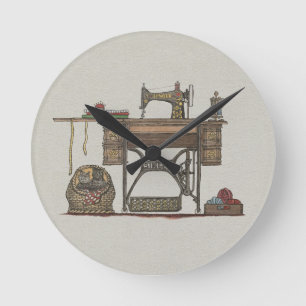 Horloge Ronde Machine à coudre et chatons de pédale