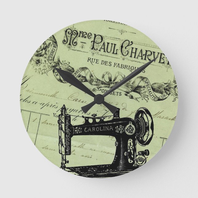 Horloge Ronde Machine à coudre vintage French Chic (Recto)