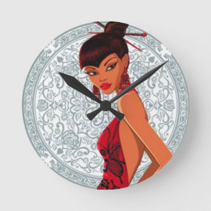 Horloge Ronde Madame asiatique dans l'horloge murale de kimono