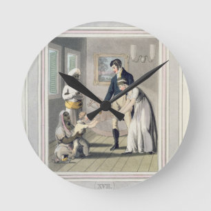 Horloge Ronde Madame européenne et sa famille, servies par un