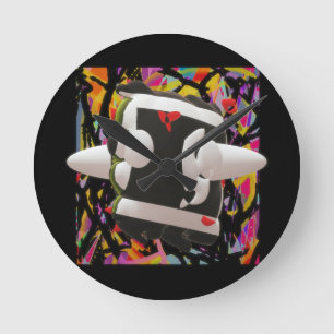 Horloge Ronde Madness art mosaïque couleurs profondes noir     