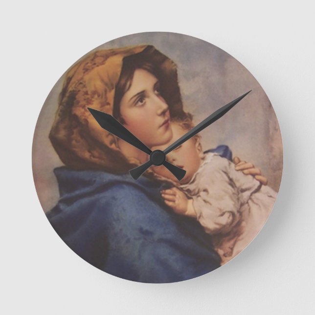 Horloge Ronde Madonna Vierge Mère Marie avec Jésus couché (Recto)