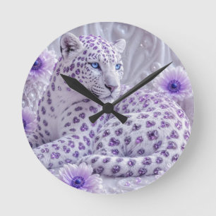 Horloge Ronde Magnifique Art du Léopard Royal Violet Bijou