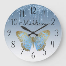 Magnifique Papillon bleu personnalisé Grande horlo