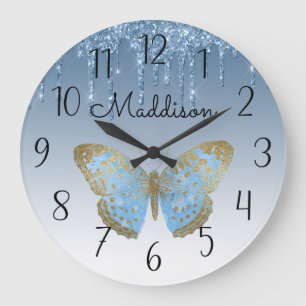 Horloge Ronde Magnifique Papillon bleu personnalisé Grande horlo