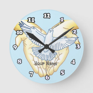 Horloge Ronde Mains Colombe Chrétien
