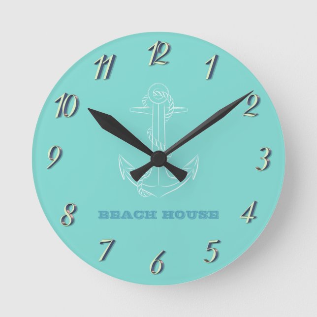 Horloge Ronde Maison de plage, Ancre, Vert menthe (Recto)