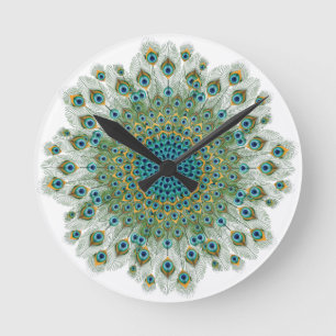 Horloge Ronde Male Peacock Colorful Mandala