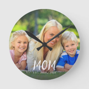 Horloge Ronde Maman a établi un design de photo de script blanc 